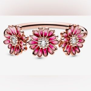 ❤️ Pandora Pink Daisy Flower Trio Ring size 7.5